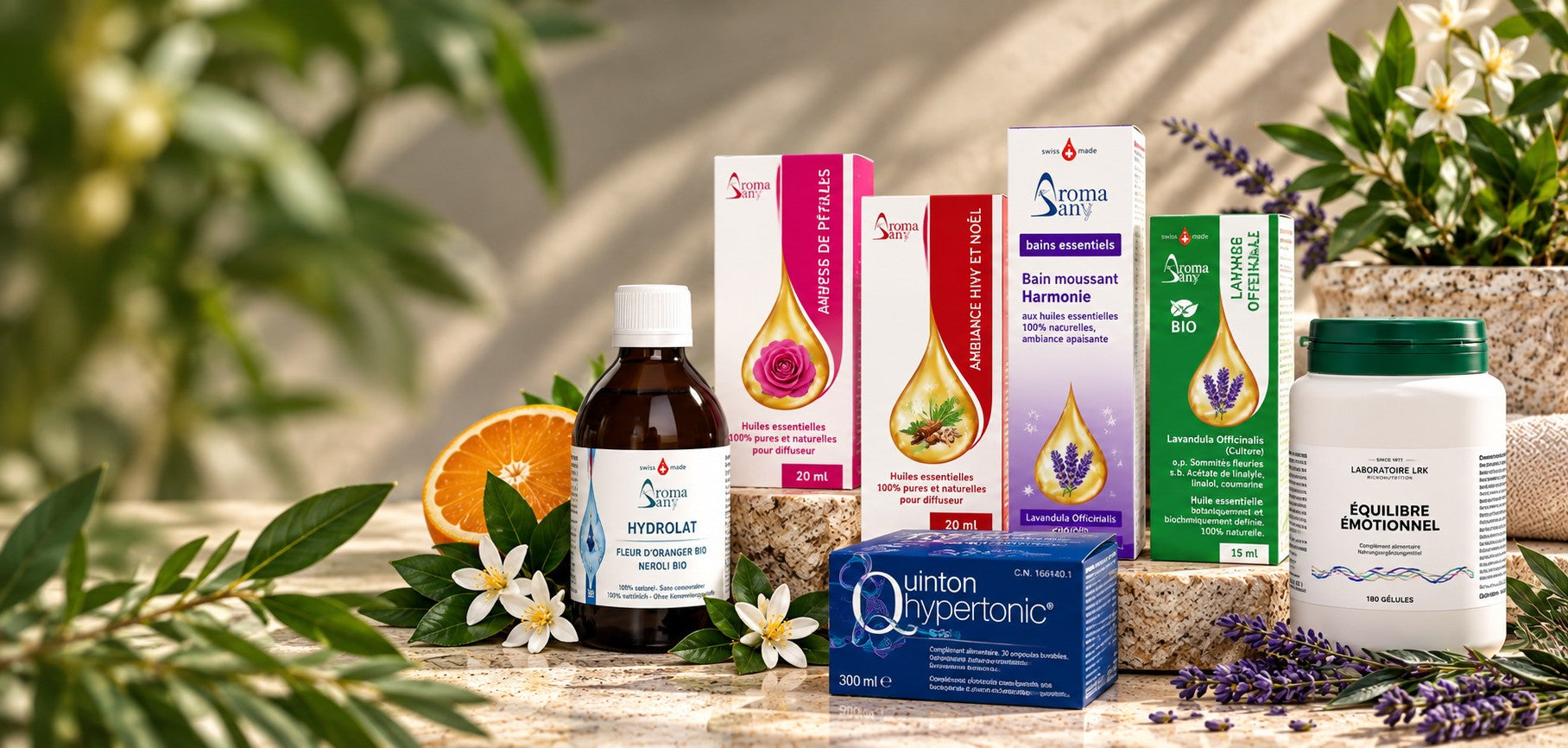 Gamme Oligosan : hydrolat, huiles essentielles, Quinton et complément Laboratoire LRK